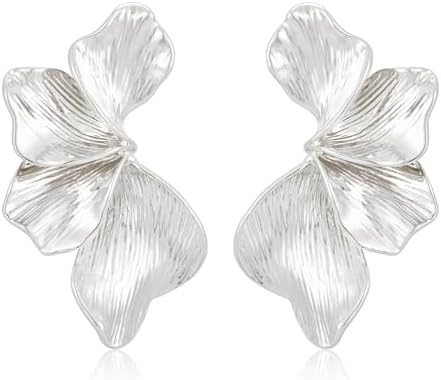 Chunky Gold Statement Earrings For Women Gold Plated Sectored Flower Leaf Shell Angel Wing Earrin... | Amazon (US)