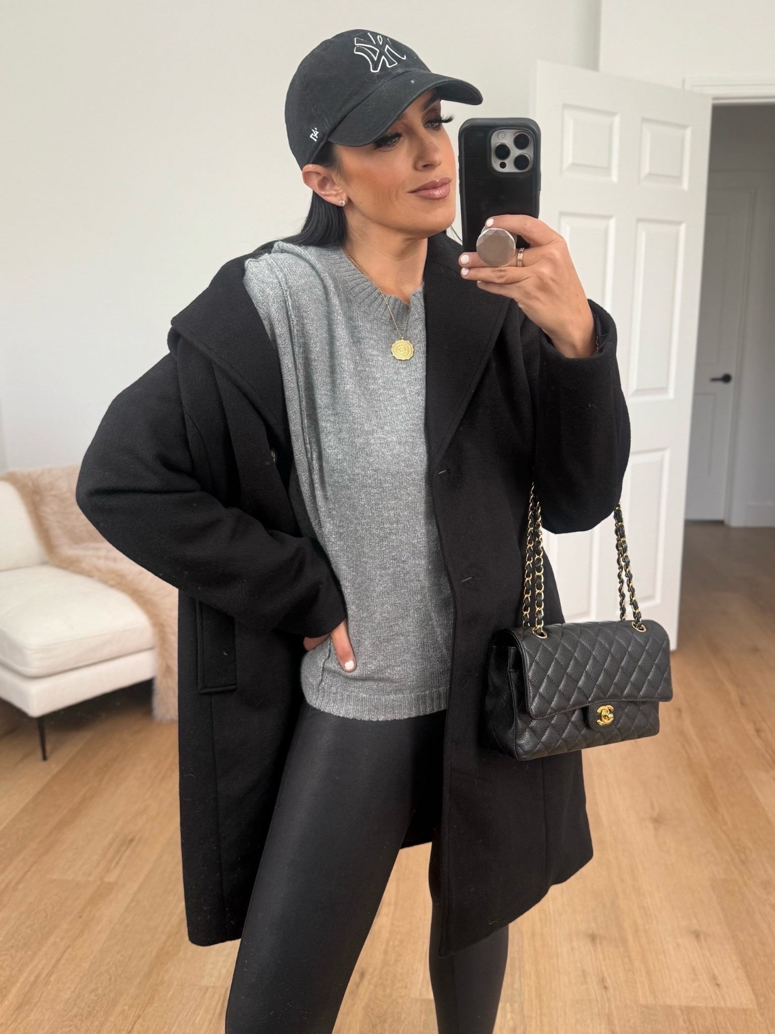 Time and Tru Women's Faux Wool Boyfriend Coat wearing size small. 
Under $50