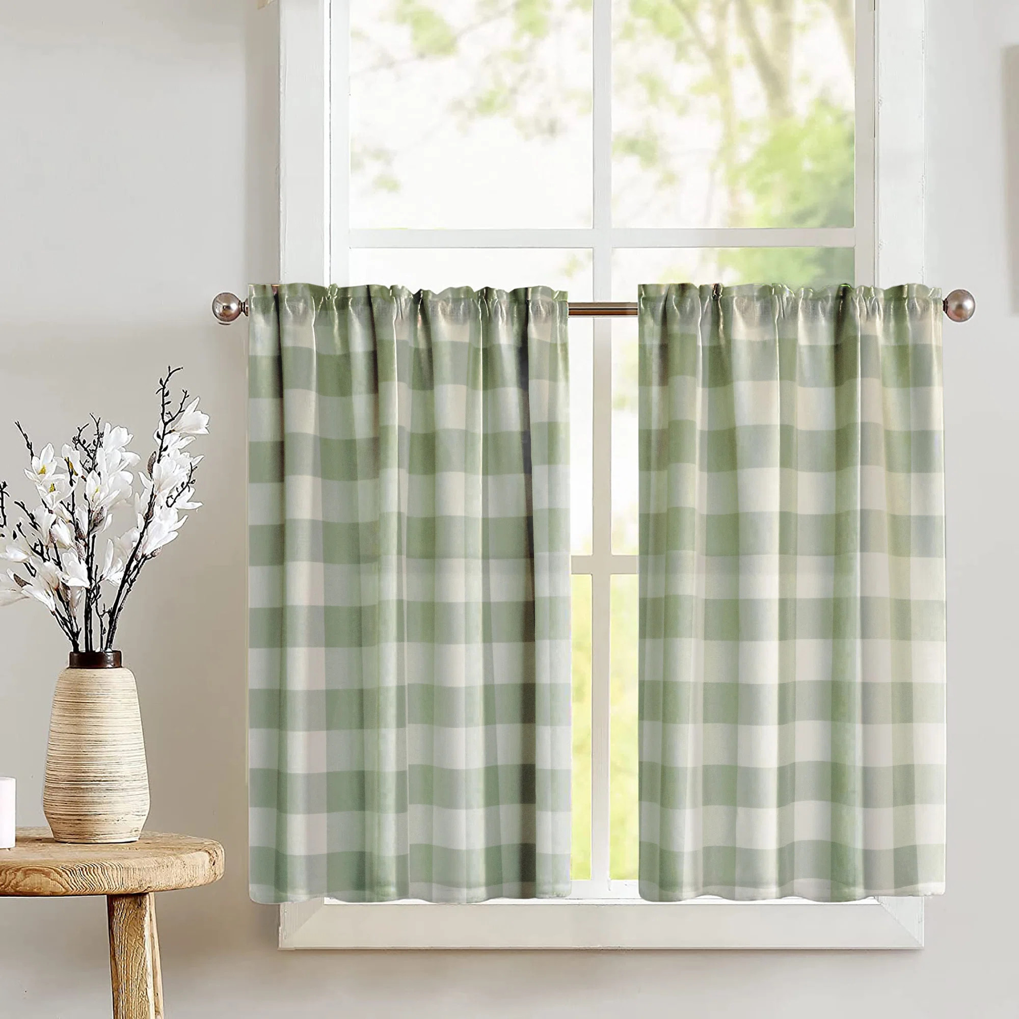 Gracie Oaks Riland Checkered Tailored 27'' Cafe Curtain | Wayfair | Wayfair North America