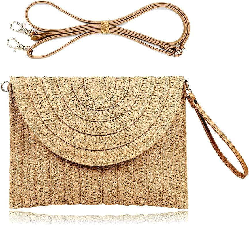 COOKOOKY Straw Clutch Handbag Summer Beach Straw Purse for Women woven Envelope Bag | Amazon (US)