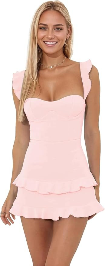 Tiered Ruffle Satin Homecoming Dresses 2026 for Teens Short Tight Backless Mini Cocktail Prom Par... | Amazon (US)