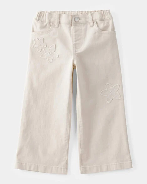 Toddler Embroidered Stretch Denim Wide Leg Jeans - Cream | Carter's Inc