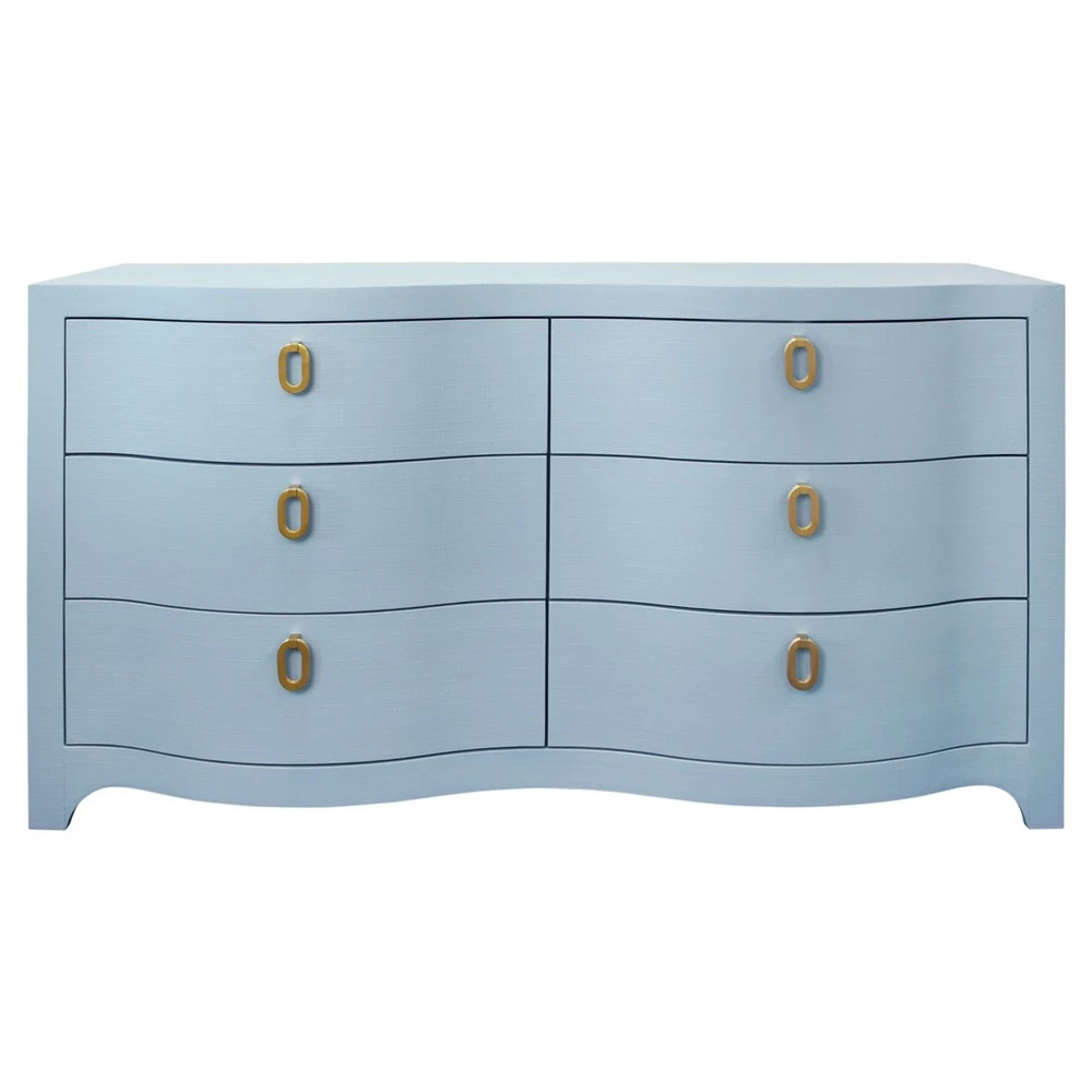 Worlds Away Rosie Modern Classic Light Blue Textured Linen Double Dresser | Kathy Kuo Home