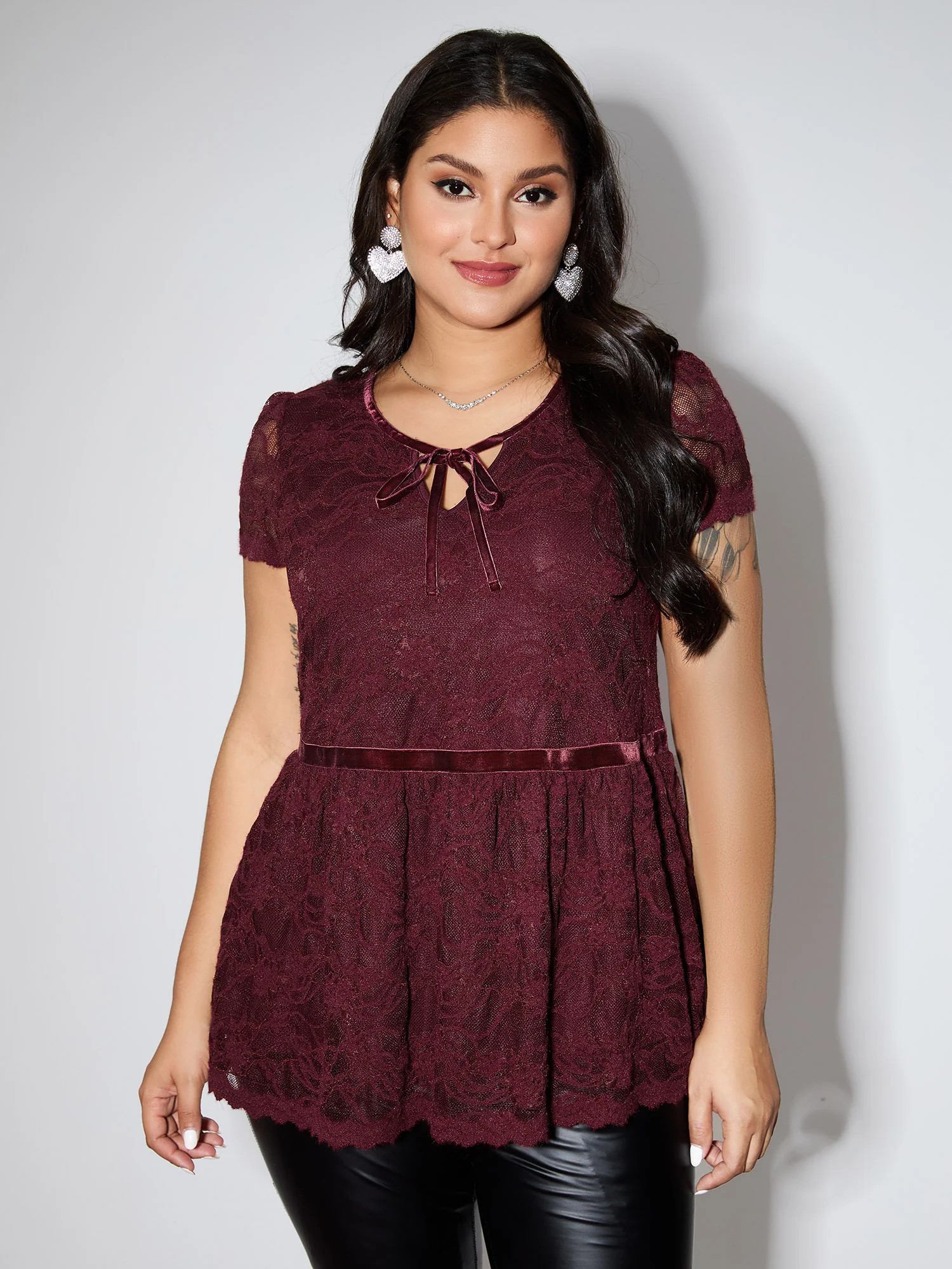 Textured Neck-Tie Cinched-Flared Blouse | Bloomchic