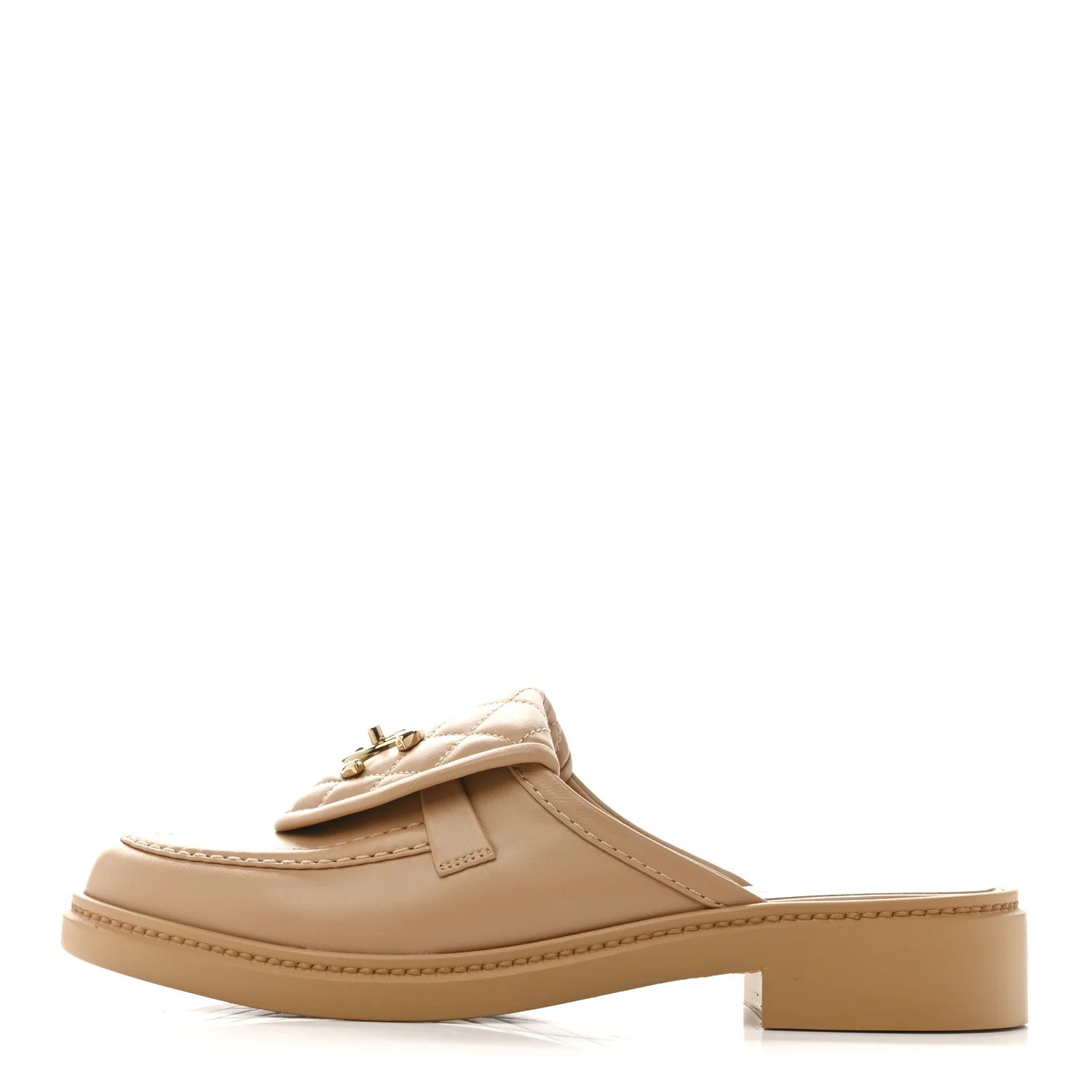 Lambskin Quilted CC Turnlock Mules 37.5 Light Beige | FASHIONPHILE (US)