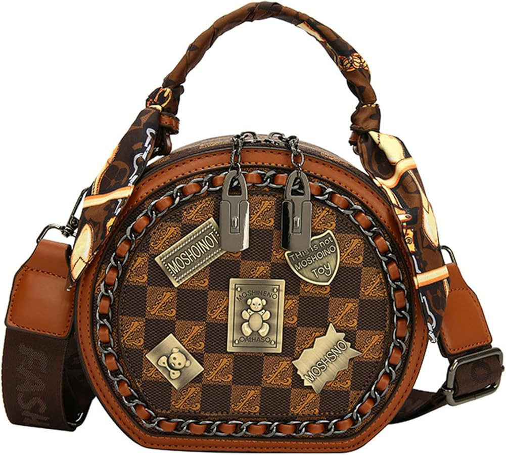 Vintage Women's Bag,Round Crossbody Bag, Shoulder Crossbody Circle Tote Bag, Large Capacity Purse... | Amazon (US)