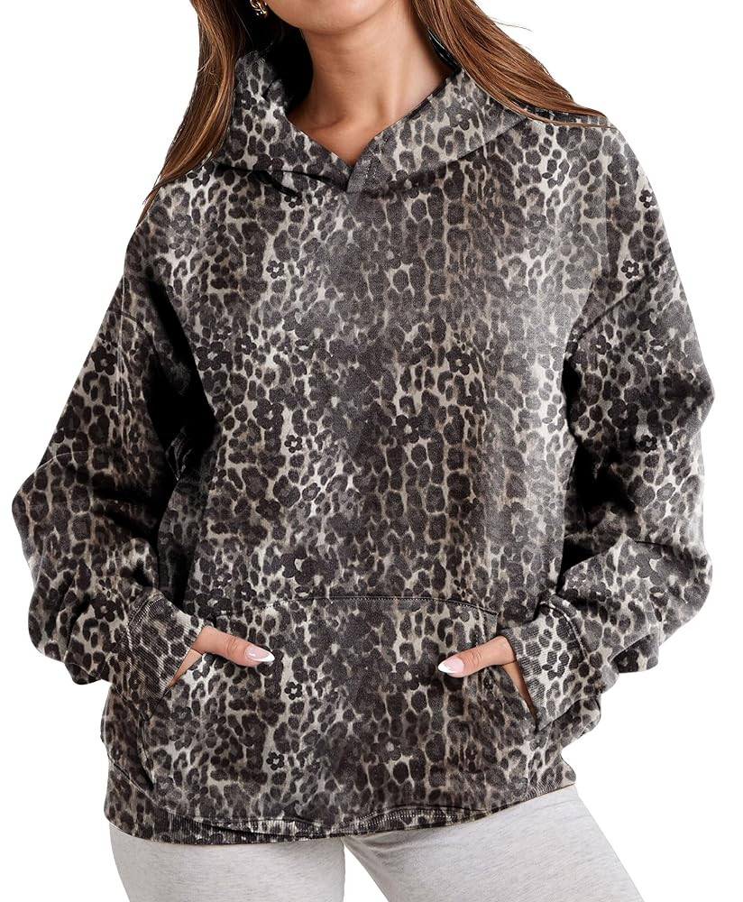 Womens Camo Hoodies Maple Leaf Print Oversized Hooded Sweatshirt Fleece Pullover Sweatshirts Long... | Amazon (US)