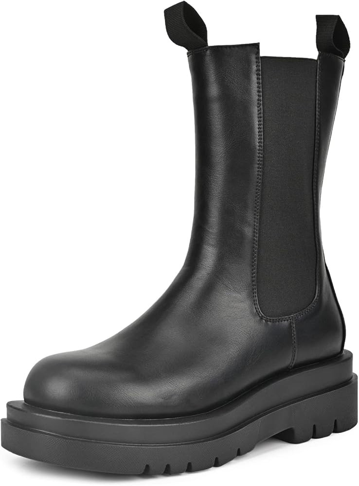 READYSALTED Women's Calf High Chunky Sole Platform Chelsea Slip On Fashion Cleated High Ankle Chelse | Amazon (US)