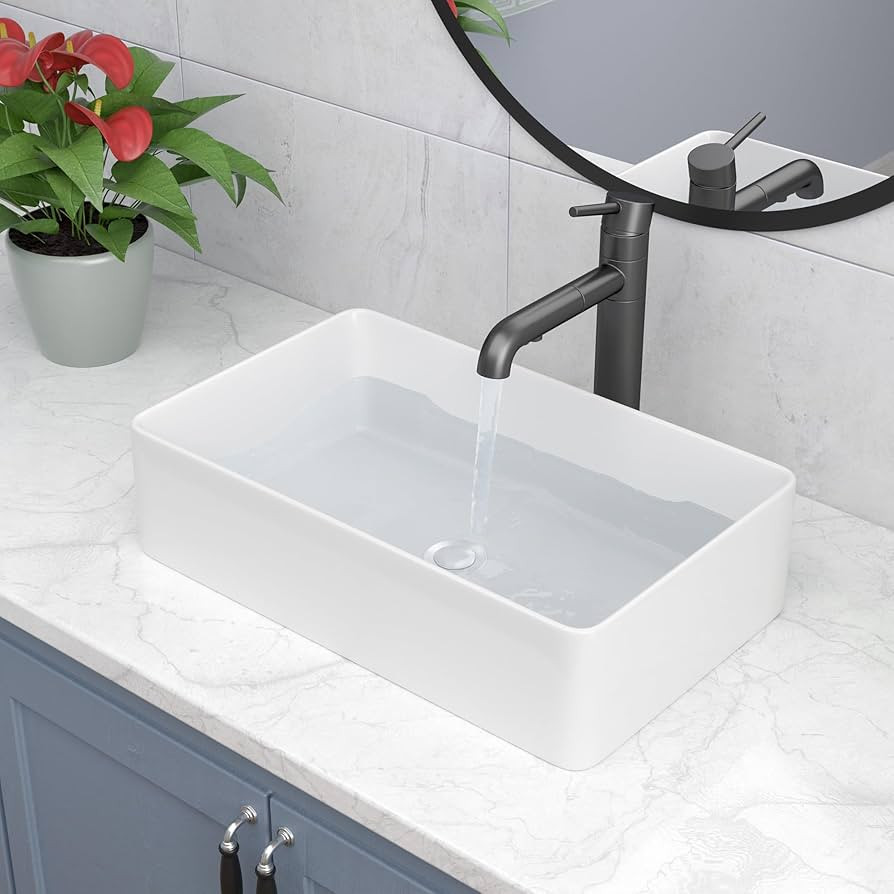 Lepuday Vessel Sink Rectangle 21"x13" White Bathroom Sink Rectangular Above Counter Large Ceramic... | Amazon (US)