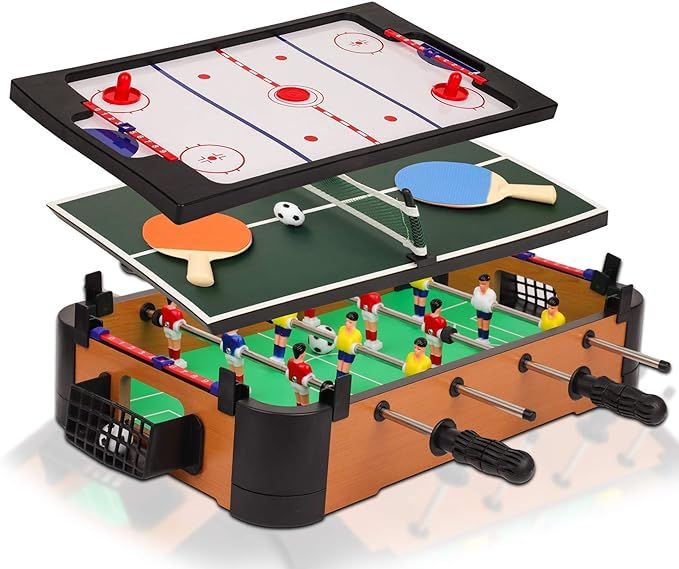 Point Games 3 in 1 Small Multi Game Set, Foosball, Air Hockey, Table Tennis - Portable Mini Arcad... | Amazon (US)