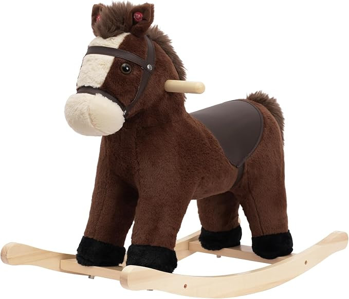 Rocking Horse, Dark Brown Horse Rocker for Toddlers 18M+, Plush Ride on Horse Toy with Realistic ... | Amazon (US)