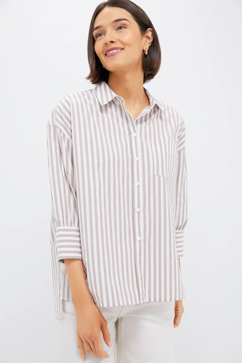 Tan Stripe Adair Boyfriend Shirt | Tuckernuck (US)