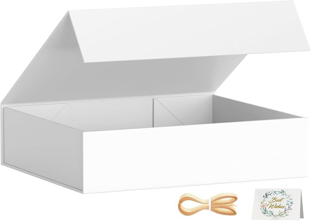 Gift Boxes with Lids, 11.5x7.8x3 In White Gift Box for Presents Magnetic Closure for T-Shirts, Gl... | Amazon (US)