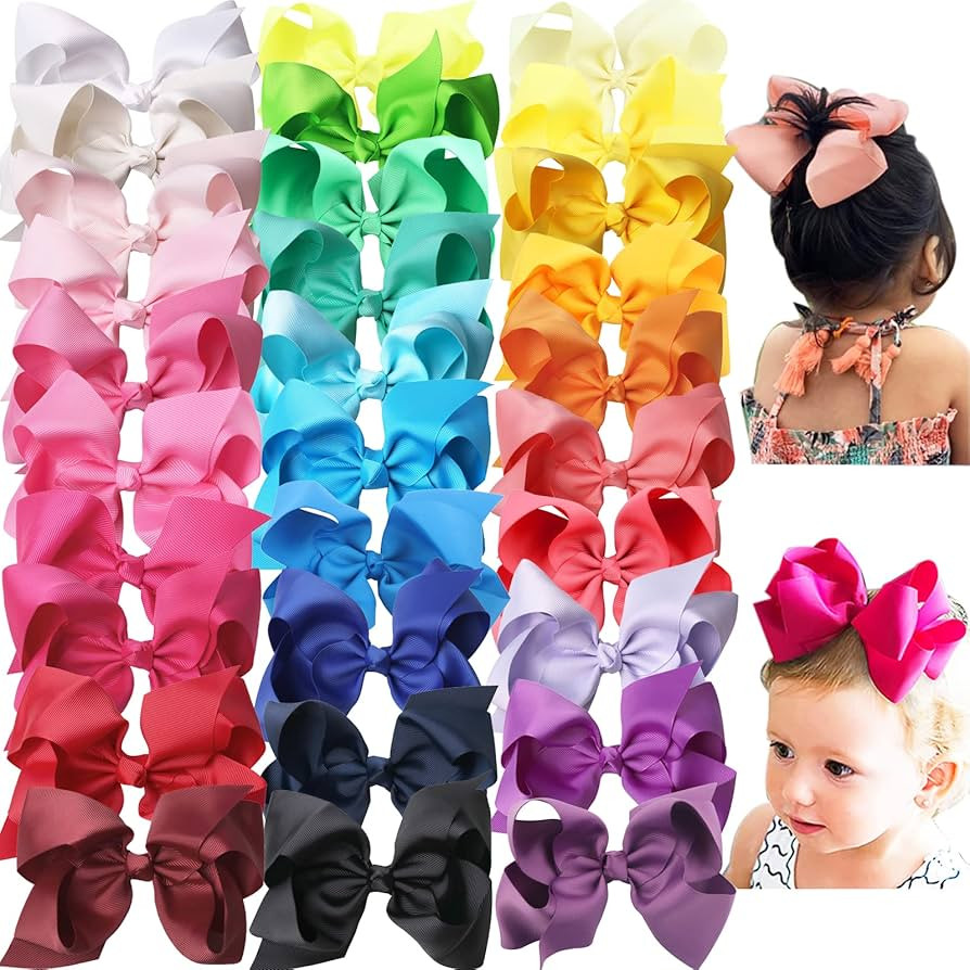 30PCS Big 6 Inch Hair Bows for Girls Grosgrain Ribbon Toddler Hair Accessories with Alligator Cli... | Amazon (US)