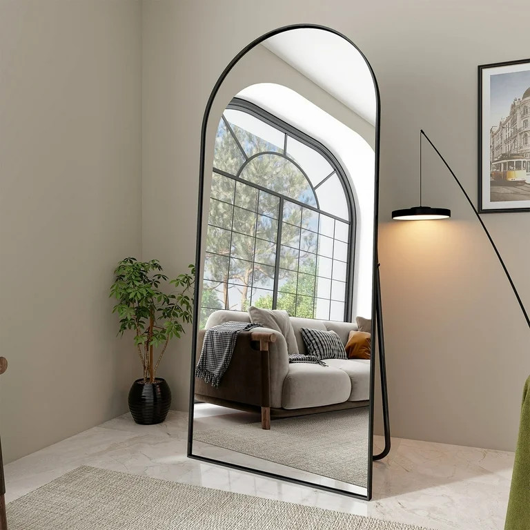BEAUTYPEAK 76"x34" Oversized Arched Metal Framed Standing Mirrors, Black | Walmart (US)