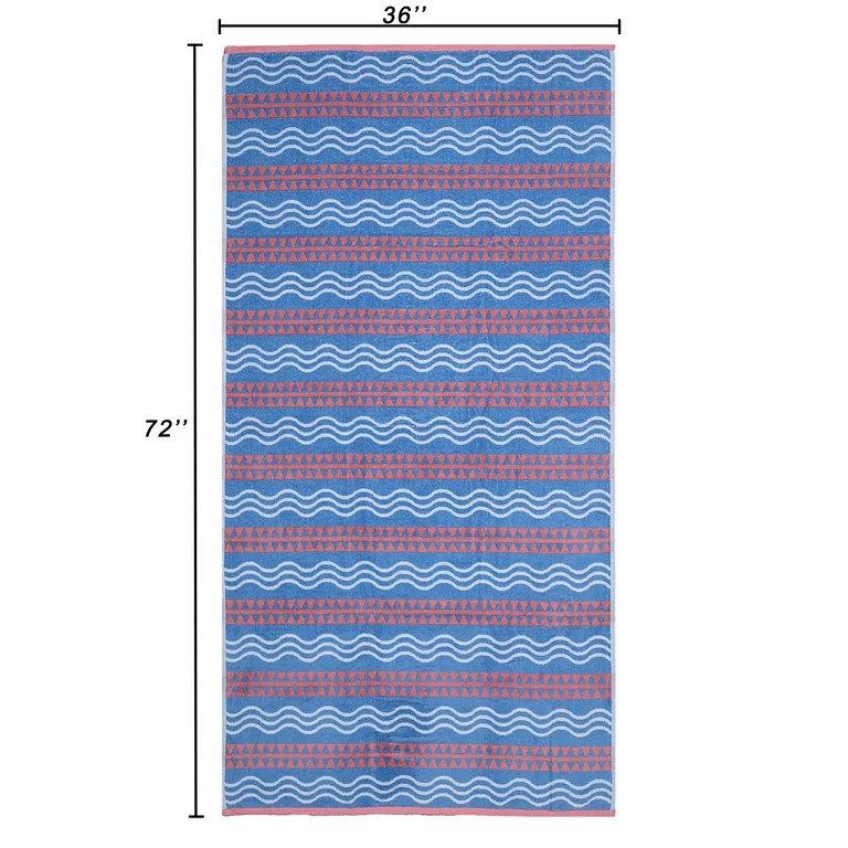 Mainstays Oversized Cotton Blend Blend Beach Towel, 36 x 72 in, Blue Wave | Walmart (US)