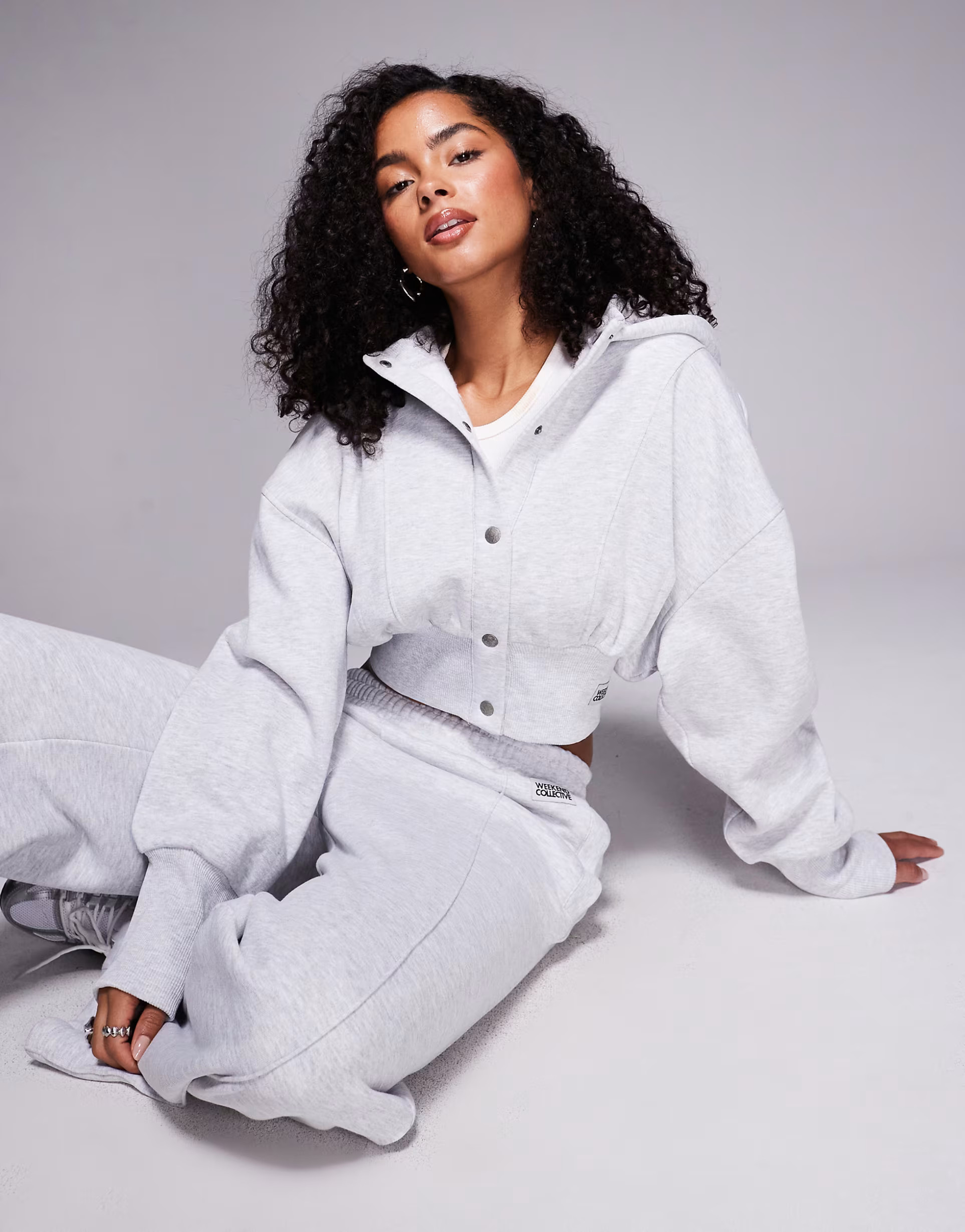 Weekend Collective cinched waist snap hoodie in gray heather | ASOS (Global)