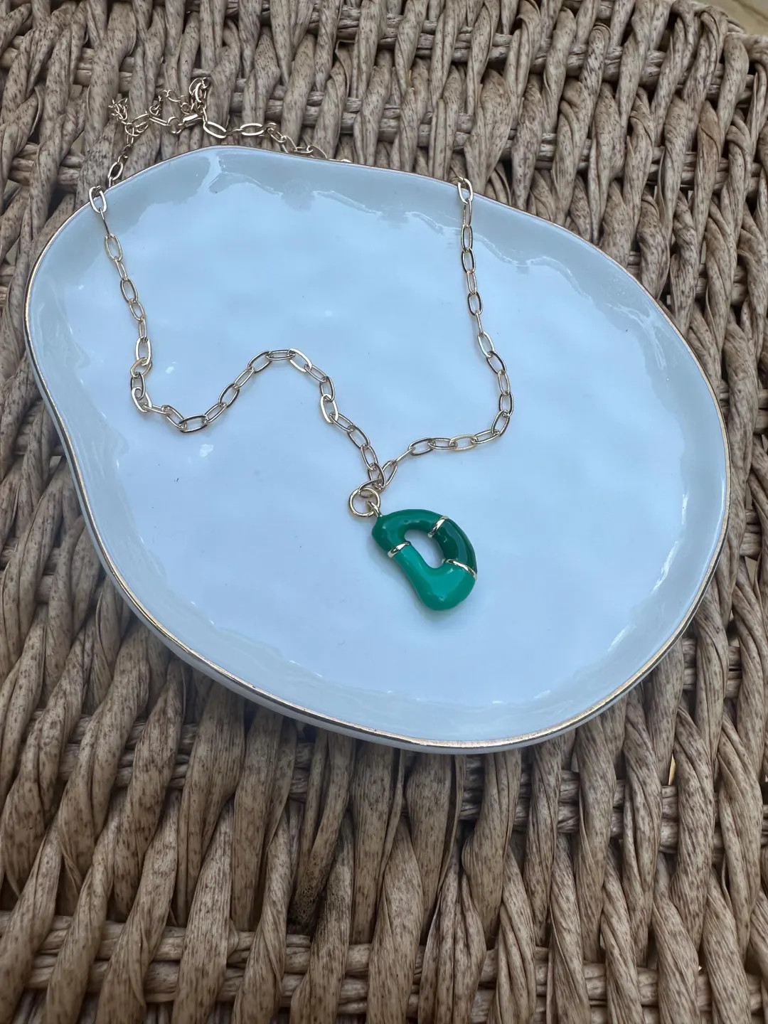 Green Bubble Initial Necklace // Colorful Letter Chain - Etsy | Etsy (US)