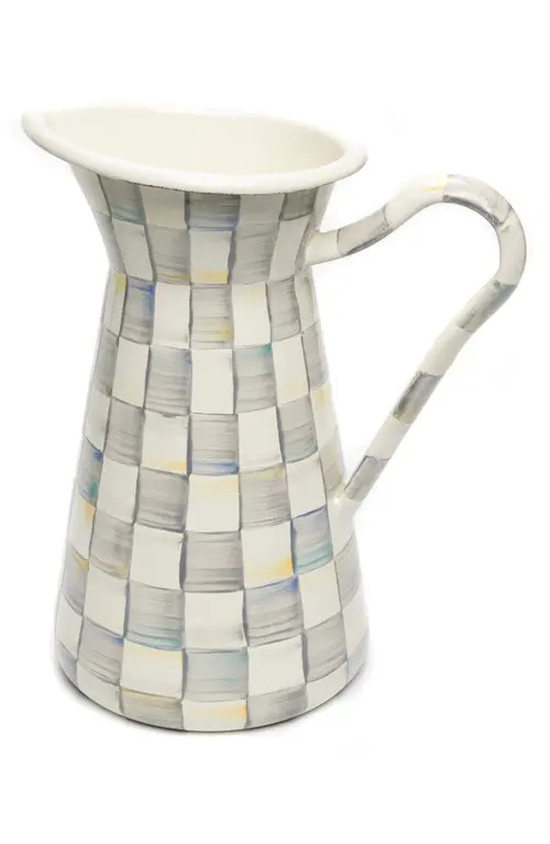 MACKENZIE CHILDS Sterling Check Large Enameled Steel Practical Pitcher in Grey/White at Nordstrom | Nordstrom