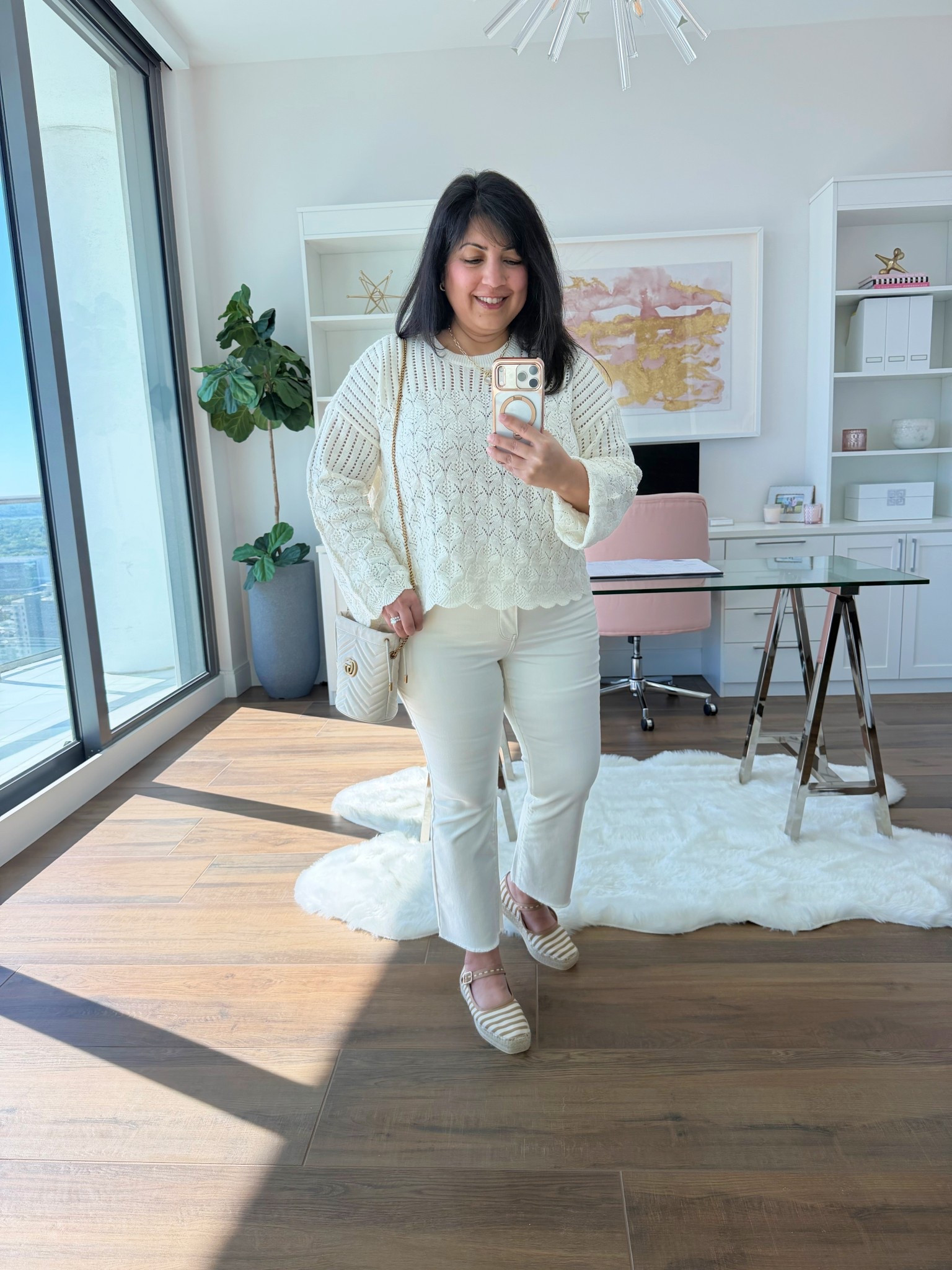 It’s officially spring and this monochromatic look is perfect for transitioning to warmer weather. This is my first time trying @NYDJ jeans and these mini bootcut ankle jeans are such a dream, especially for a midsize petite frame with lots of curves! If you’re shaped anything like me, you know it’s tough to find off-white or ecru jeans that are comfortable, stretchy, flattering and not see-through. These are a winner on all fronts and they come in petite sizes too! This style and silhouette literally sculpts your curves and there’s a slimming panel across the front that does such a good job holding you in too. And this Pointelle sweater is so pretty! Love  all of the sweet feminine details. It’s really light and airy so I know it’ll feel good in the warmer weather and the scallop edges and flared sleeves add the cutest touch! If you struggle with finding well-fitting jeans for your size and frame, try these! They’re really good! And if you’ve been around here for a while, you know I’m pretty picky about jeans and very selective about styles and brands I recommend!

NYDJ Pointelle sweater size large and jeans size 12 Petite. Anthropologie striped espadrilles. Gucci bucket bag. Kendra Scott necklace. 

#LTKOver40 #LTKPetite #LTKMidsize