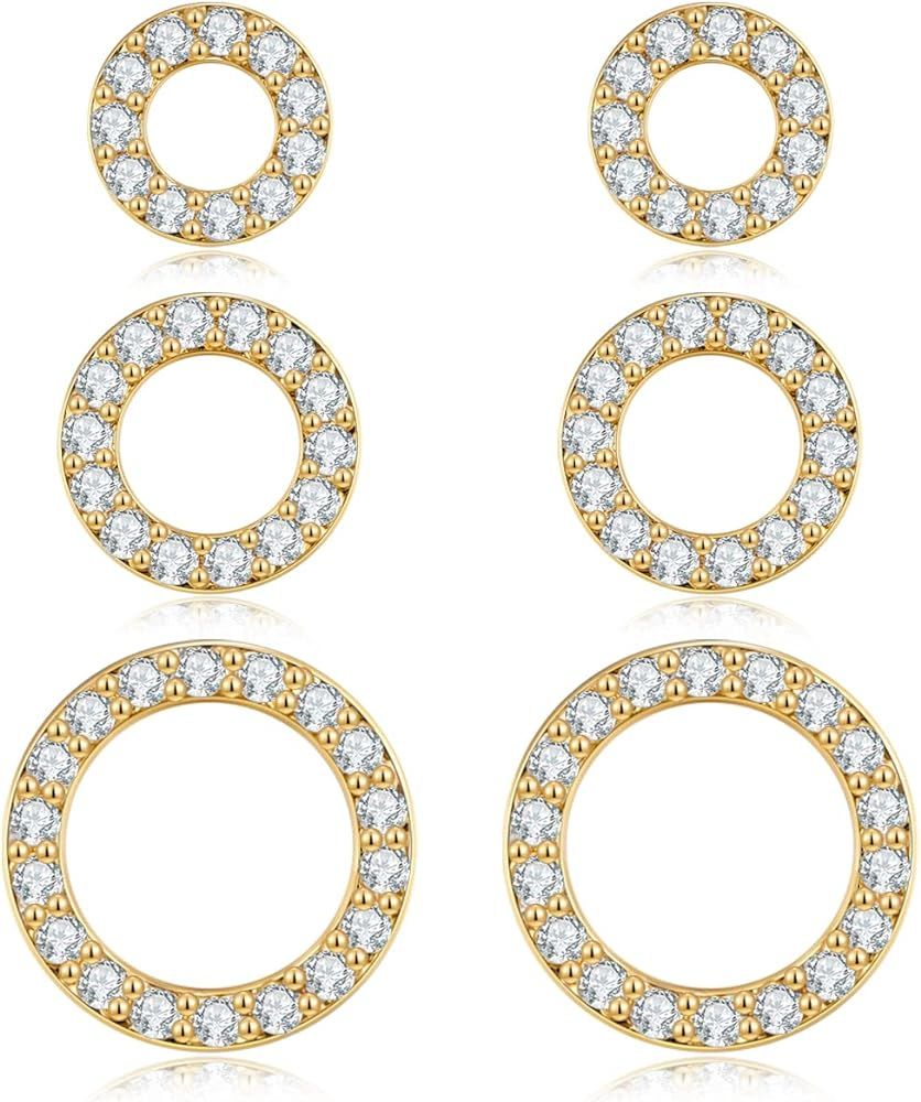 FAMARINE 3 Pairs Circle Stud Earrings for Women Gold CZ Small Stud Earrings Daily Earrings Chic E... | Amazon (US)