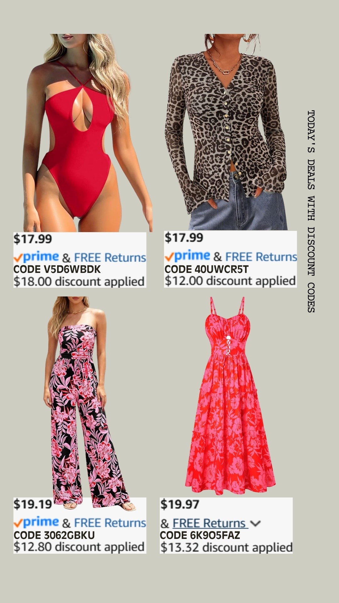 PROMO CODE DEALS ON AMAZON!

Promo codes are entered are on the check out screen where you select payment method. 

Codes & coupons only work for a limited time! If you get an error, it may have maxed the color/size you selected.. so try another one. Sometimes it helps to check out one item at a time! 

SCREENSHOT TO EASILY COPY/PASTE PROMO CODE AT CHECKOUT! 

#affordablestyle #amazonstyle #amazondeals #everydayoutfits #ltksalealert #dailydeals 


#LTKMidsize #LTKootd