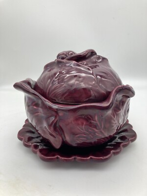 Purple Holland Mold Ceramic Cabbage Lettuce Serving Dish Plate 3 Piece Set! SEE! | eBay US