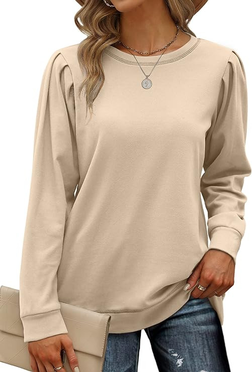 Geifa Sweatshirts for Women Crewneck Puff Sleeve Tunic Tops Lightweight Sweaters Fashion 2023 | Amazon (US)