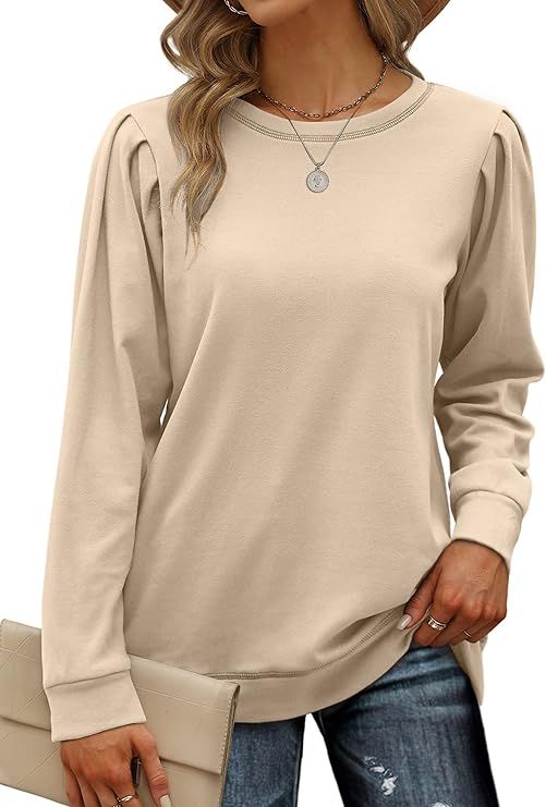 Geifa Sweatshirts for Women Crewneck Puff Sleeve Tunic Tops Lightweight Sweaters Fashion 2023 | Amazon (US)