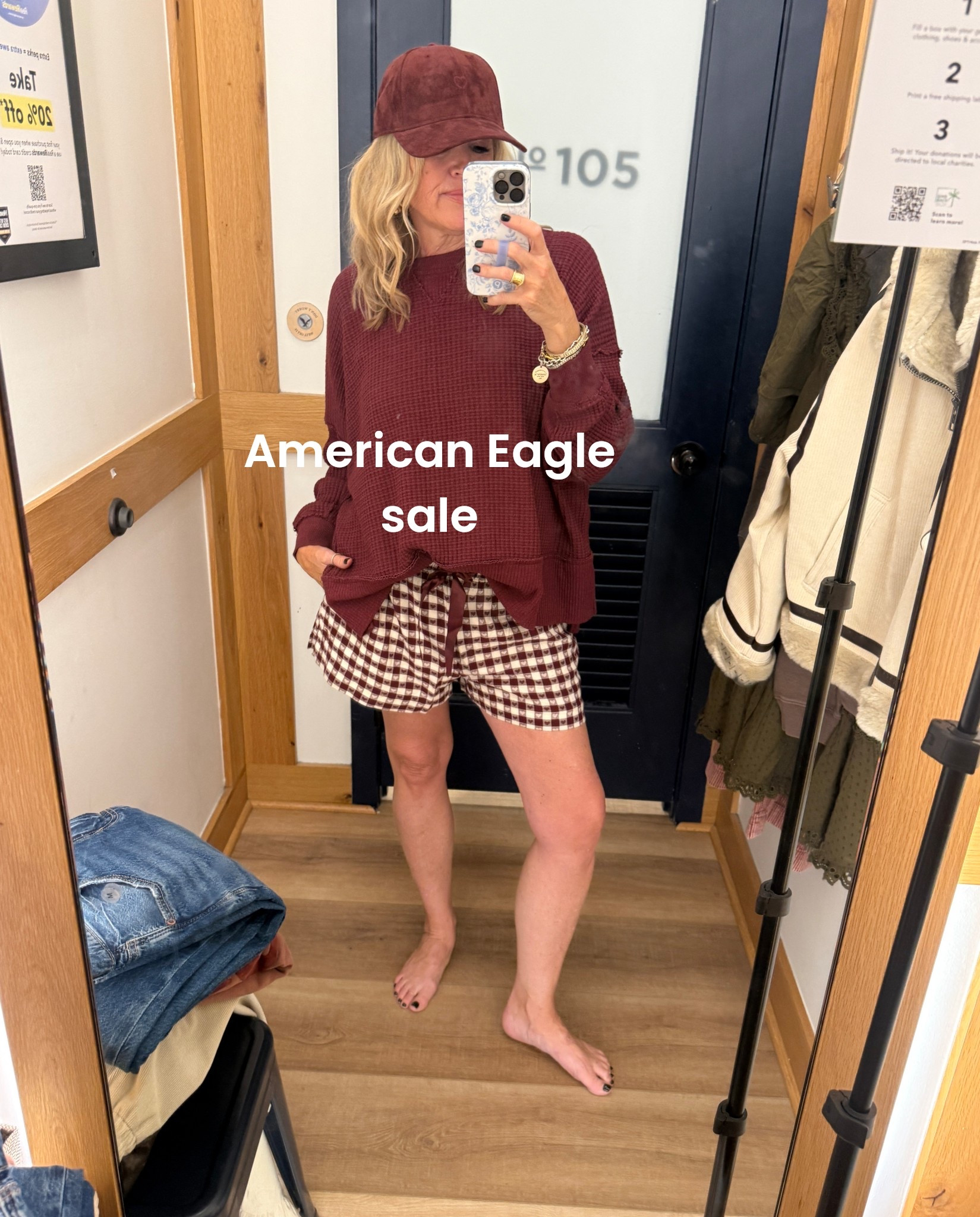 🚨Sale 
American Eagle site wide sale in app only

Cute over sized high low waffle top, ultra soft, frayed hem detail 
Come on a couple colors I am in a med. I could have sized down but I liked the oversized feel

Heart gingham soft flannel short with draw string 
Comfy and so cute

Suede baseball cap $19 

#LTKFindsUnder50 #LTKFallSale #LTKSaleAlert