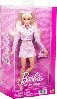 Barbie Deluxe Style Doll #9 in Pink Denim Outfit, Blonde Hair, Matching Jacket and Skirt Set with... | Amazon (US)