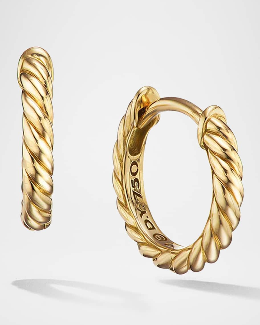 Sculpted Cable Micro Huggie Hoop Earrings in 18K Yellow Gold, 10.7mm | Neiman Marcus