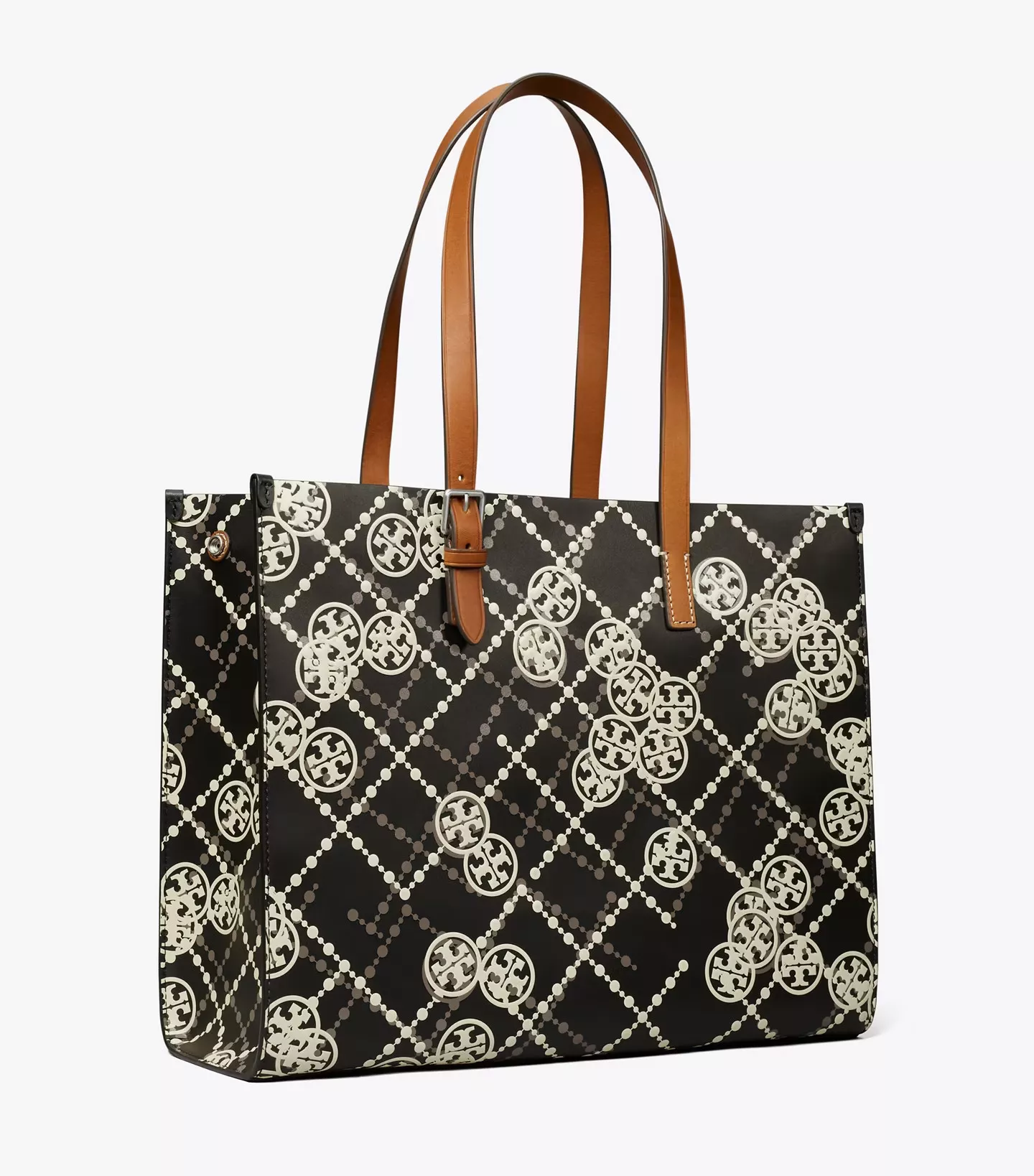 Tory Burch Black/Off White Monogram T Embossed Leather Contrast Tote Tory  Burch