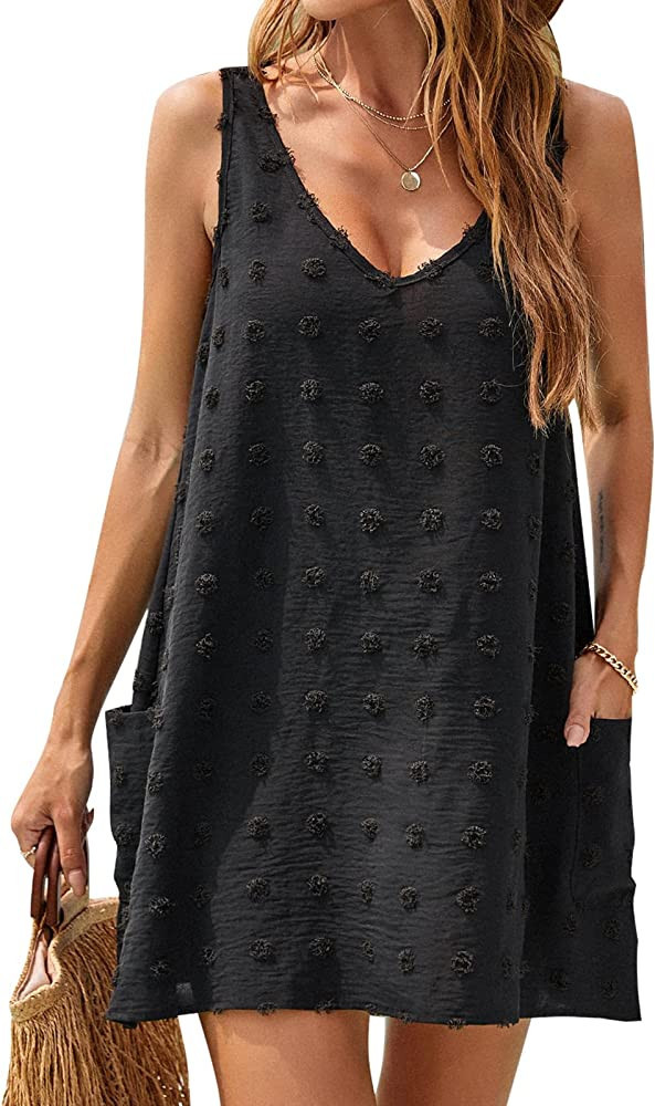 Blooming Jelly Womens Casual Sun Summer Dresses Swiss Polka Dot Beach Cover Up V Neck Tank Dress ... | Amazon (US)