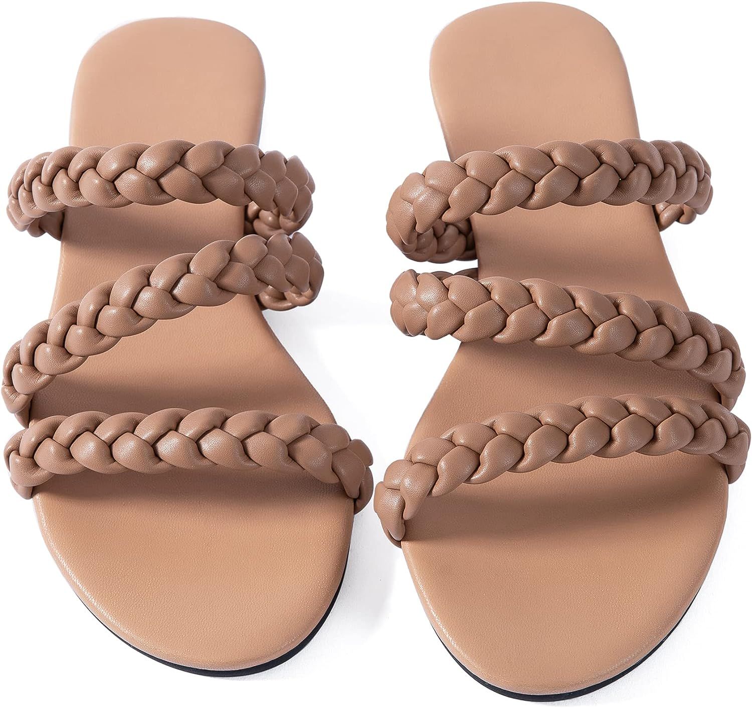 Women Flat Sandals Braided Leather Crossover Nude Dressy Fashion Evening Party Wedding Sandals | Amazon (US)