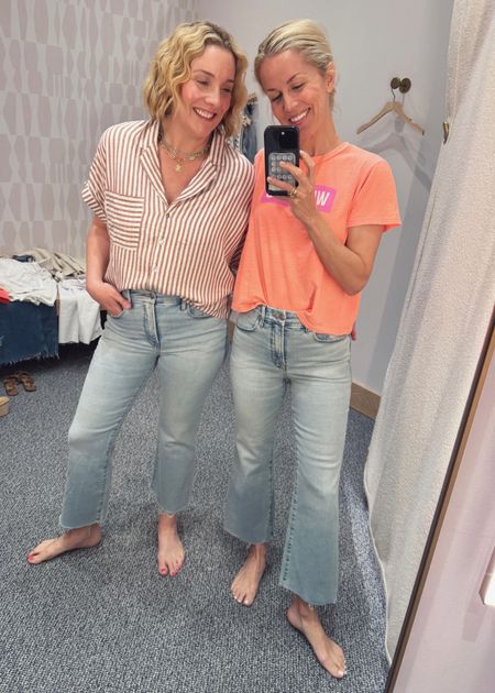 New from Evereve: light wash jeans  (great fur summer) and these fun tops. This pair looked great on both body types and was a winner. Runs tts. Allison (left) in a 29 and Gretchen (right) in a 27.


#LTKstyletip #LTKSeasonal #LTKover40