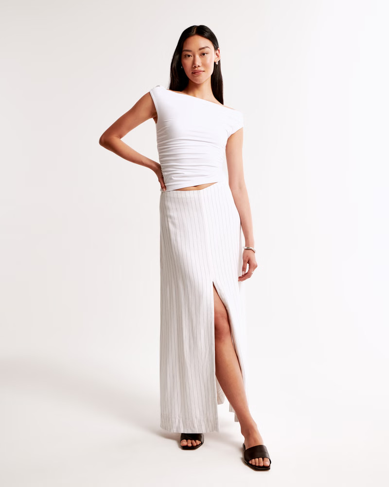 Women's Linen-Blend Front-Slit Maxi Skirt | Women's Fall Preview | Abercrombie.com | Abercrombie & Fitch (US)