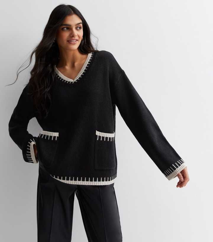 Cameo Rose Black Contrast Stitch Pocket Front Jumper
						
						Add to Saved Items
						Remove... | New Look (UK)