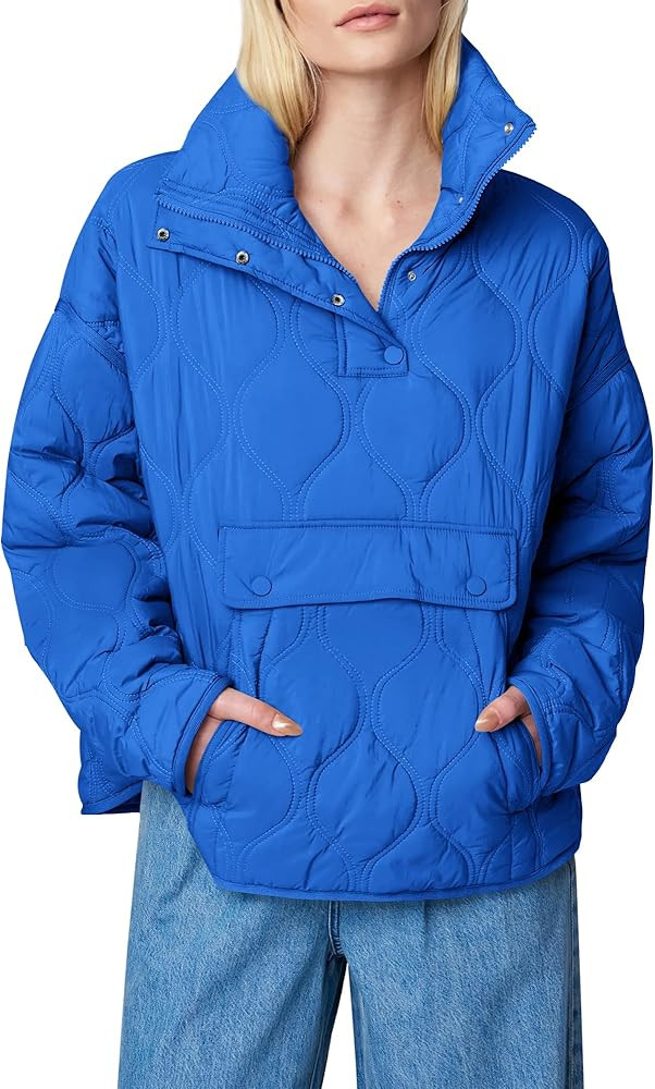 Yousify Womens Puffer Jackets Pullover Quilted Lightweight Jacket Long Sleeve Half Zip Up Coat wi... | Amazon (US)