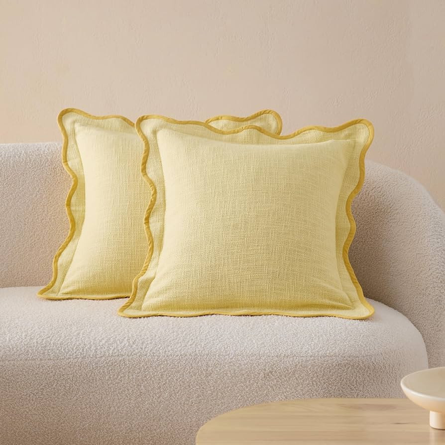 Double Stitch 100% Cotton Scalloped Throw Pillow Covers, Lemon Yellow | Amazon (US)