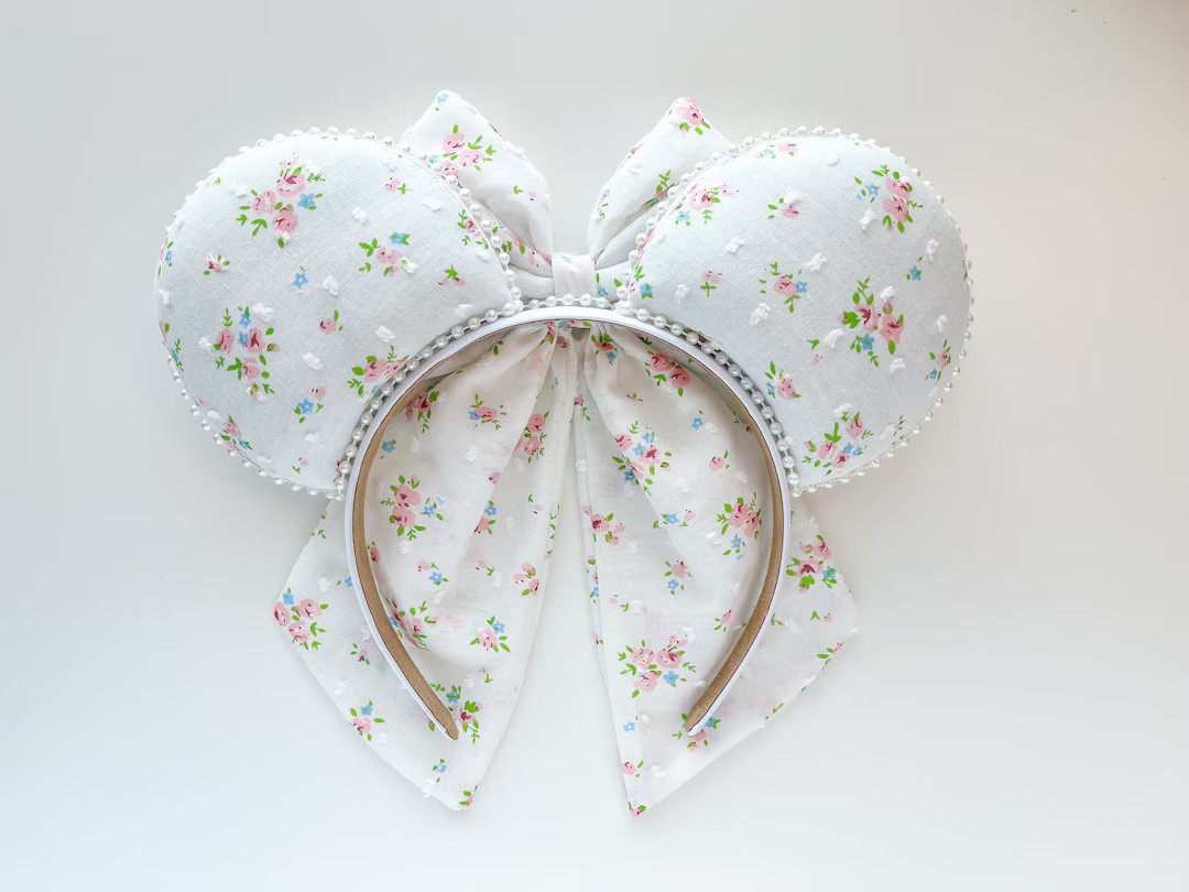 Valentines Day Spring Floral Bow Inspired Mouse Ears Wedding Mickey Ears Headband - Etsy | Etsy (US)