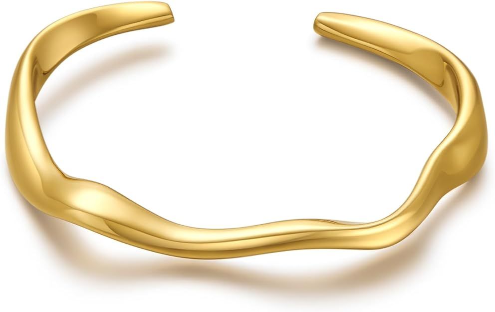 WOWORAMA Teardrop Gold Cuff Bracelets for Women Adjustable 18K Gold Plated Chunky Open Cuff Bangl... | Amazon (US)