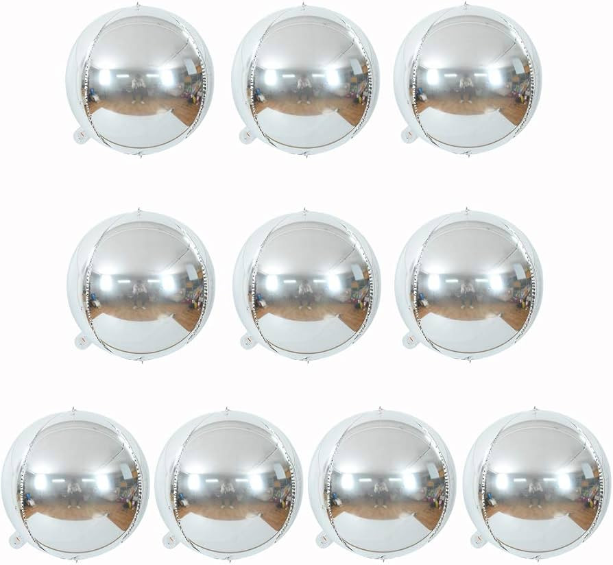 10 pcs Hangable Silver 4D Foil Mylar Balloon 10 inch Round Sphere Aluminum Film Balloon Mirror Me... | Amazon (US)
