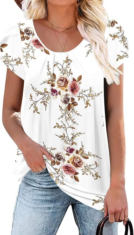 Fangcloudy Women's Petal Sleeve Shirt Floral Tops Elegant Blouses for Women Round Neck/V Neck Shi... | Amazon (US)