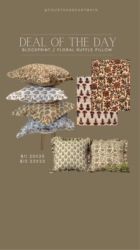 deal of the day // GORGEOUS ruffle pillows for under $20!!!!!

mcgee 
mcgee dupe
ruffle pillow 
block print pillow 

#LTKhome
