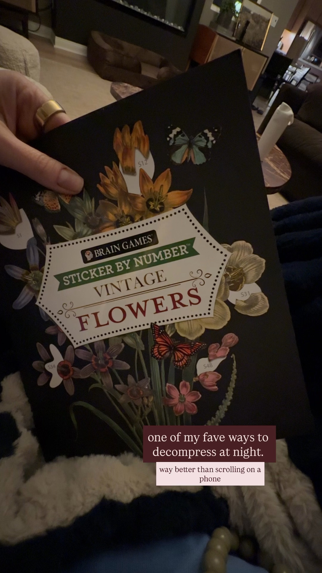 i have this sticker by number book right next to the couch. the best way to decompress at night. one of my fave cozy hobbies. 

#LTKdayinmylife #LTKHome #LTKOver40