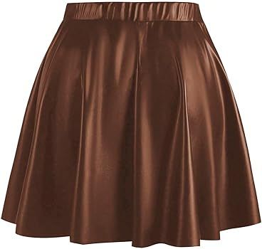 OYOANGLE Women's Plus Size Bodycon Faux Leather Skater Skirt A-Line Short Pleated Flare Skirt | Amazon (US)