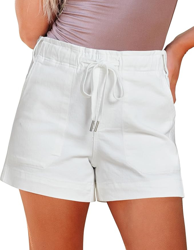 luvamia Jean Shorts for Women High Waisted Pull On Drawstring Elastic Waist Trendy Stretchy Denim... | Amazon (US)