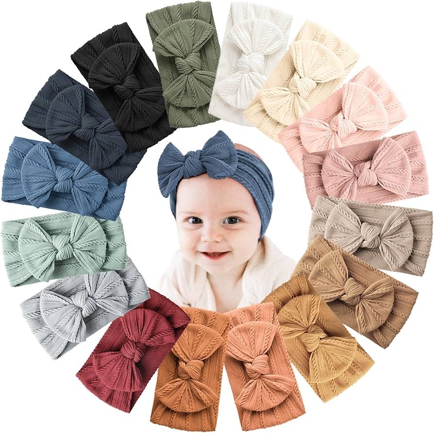 Jesries 16 PCS Baby Headbands Soft Nylon Hairbands with Bows Girls Hair Accessories for Newborn I... | Amazon (US)