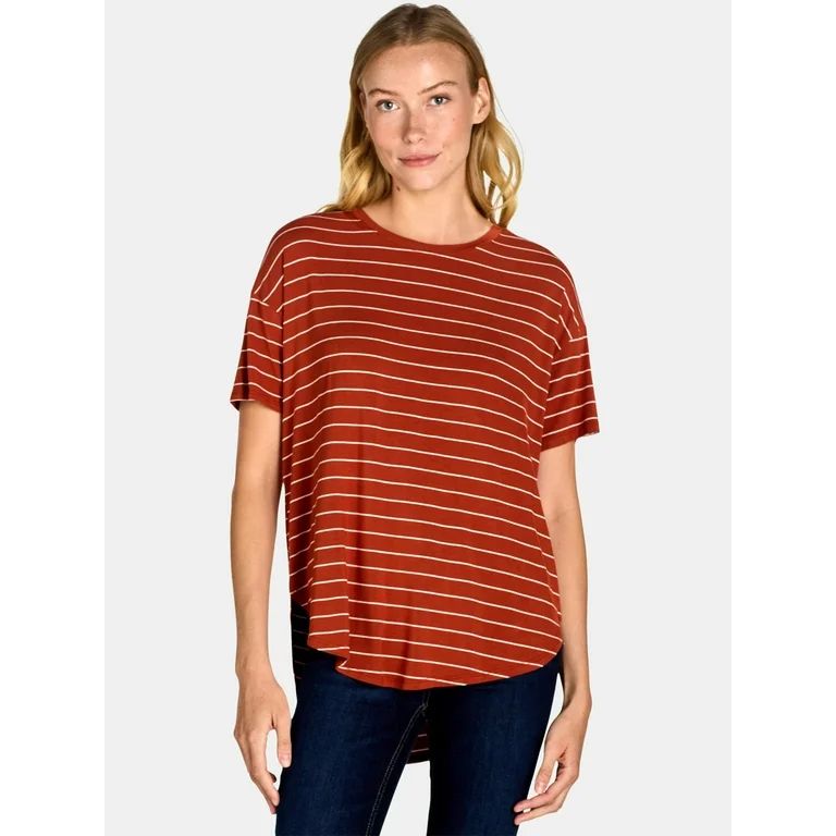 Time and Tru Women's Crewneck Tunic Tee with Short Sleeves, Sizes XS-XXXL | Walmart (US)